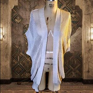 Open-Weave Cream Metallic Gold Knit Women's Shrug Cardigan